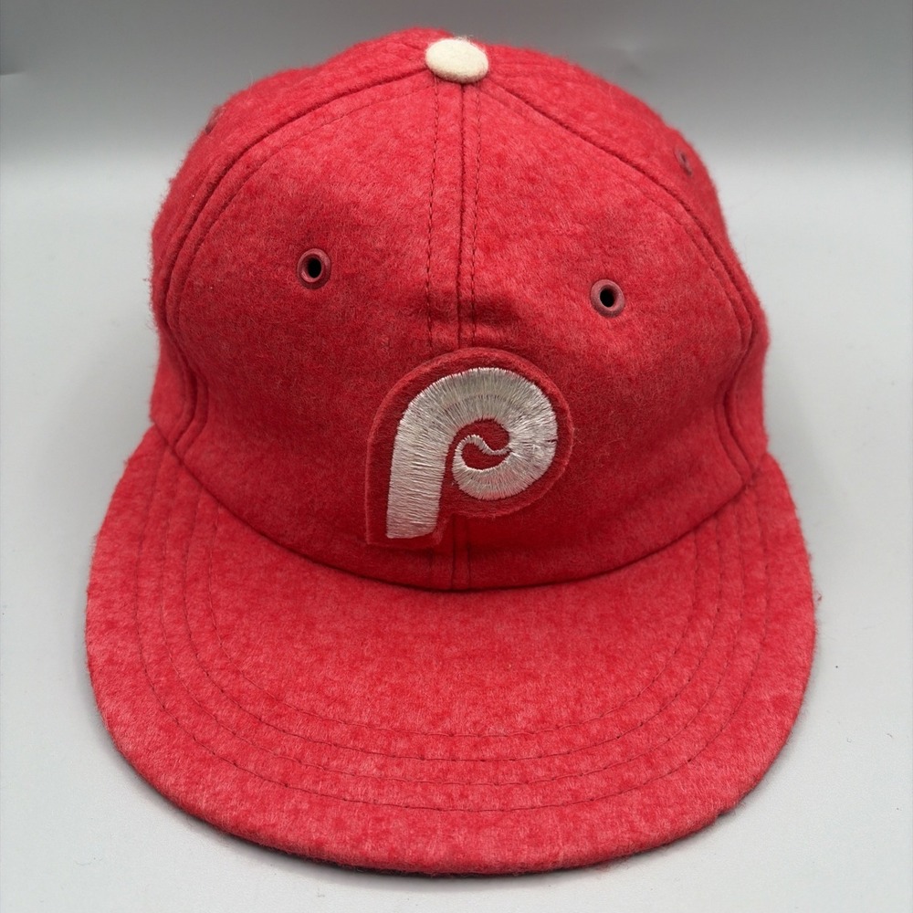 Vintage New Era Philadelphia Phillies Hat Men Large Red Wool 70s Fitted Cap MLB